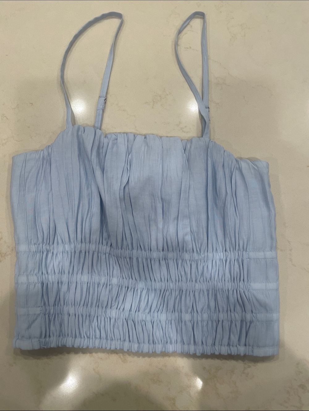 Abercrombie Light Blue Ruched Spaghetti Strap Crop Top
